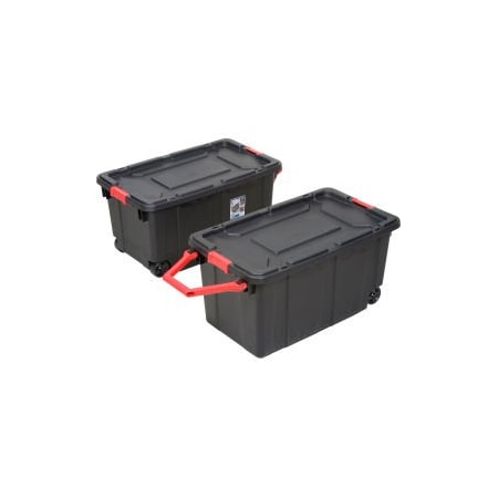 Sterilite Mobile Storage Tote, 40 gal, 36-3/4 in L x 21-3/8 in W x 18 in H, Black, Racer Red, 2 PK 14699002